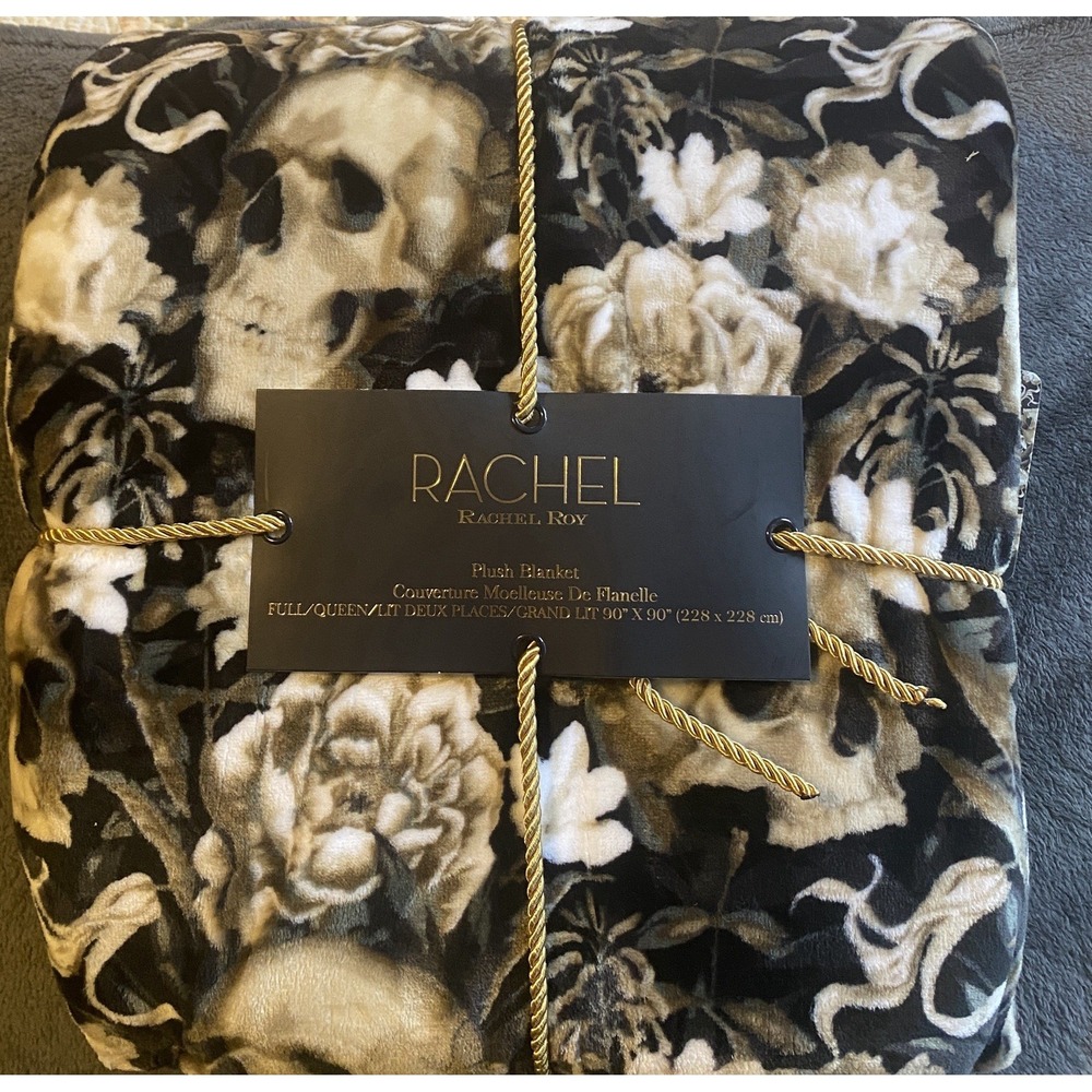 Rachel Rachel Roy Skull Floral Plush Blanket 90x90 Full Queen Gothic Halloween